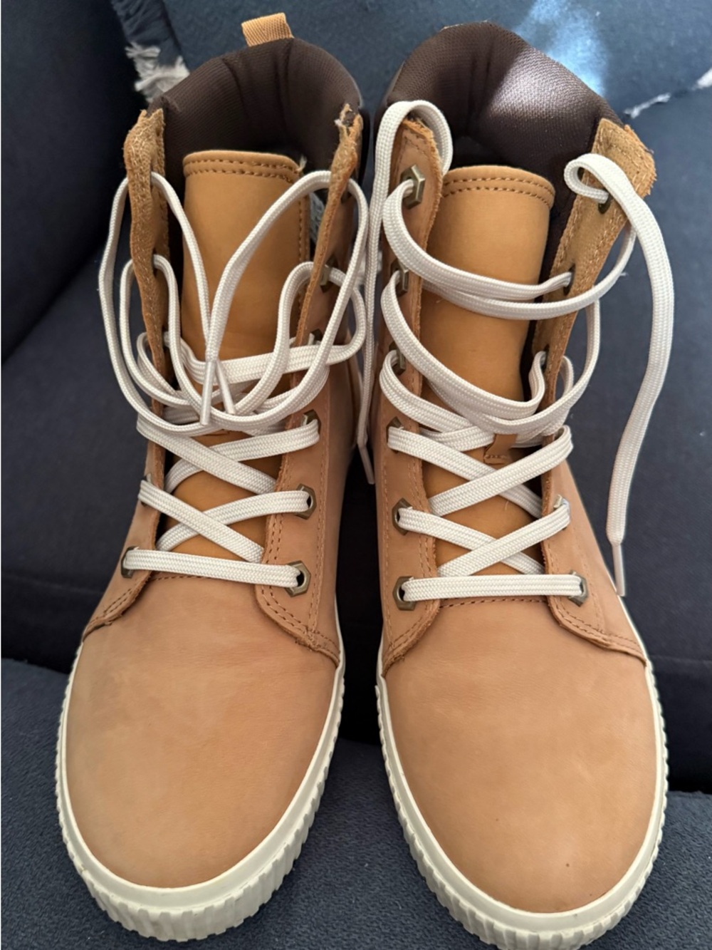 Timberland Woman Wheat Brown High-Top Leather Sneakers